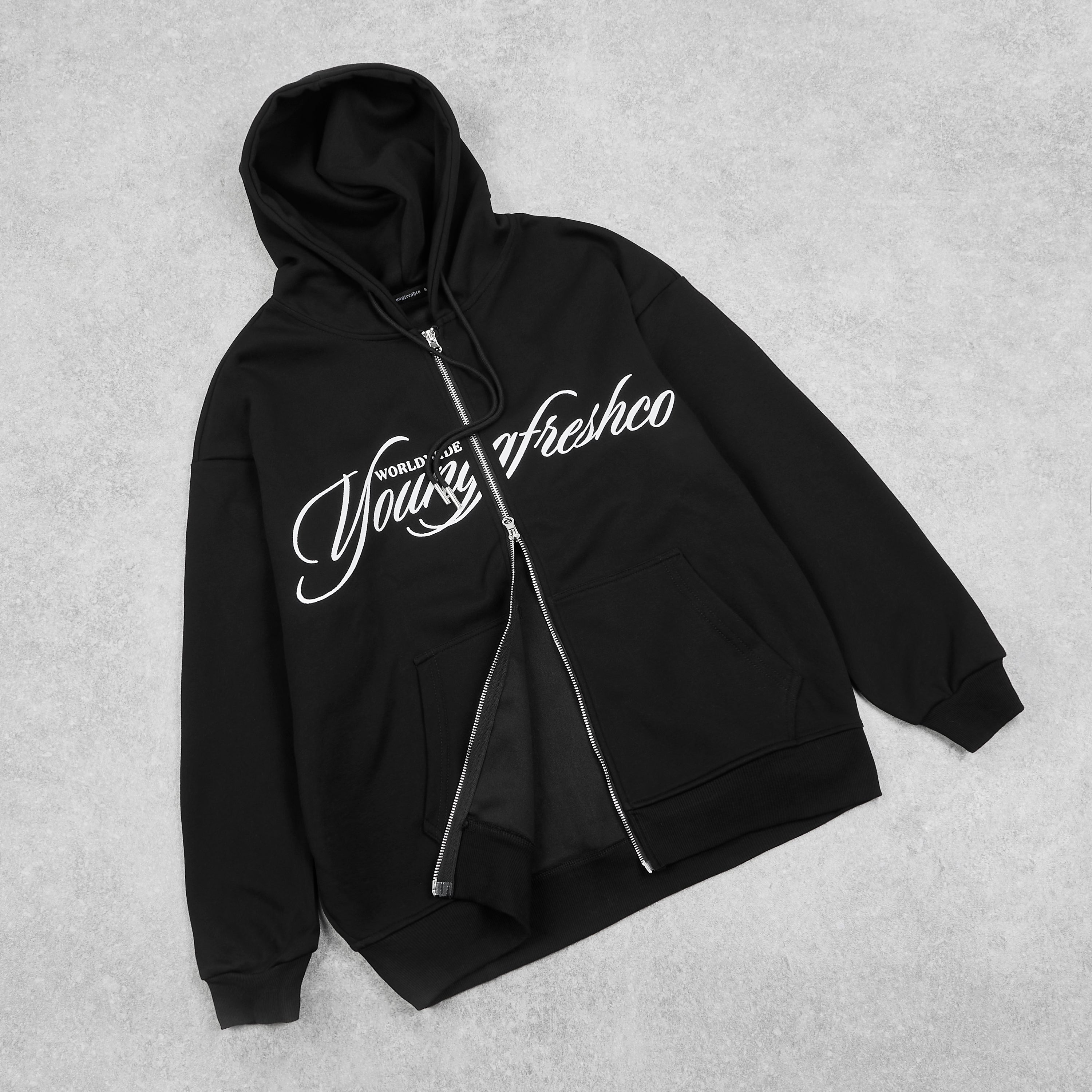 BLACK SIGNATURE LUXE ZIPPED HOODIE