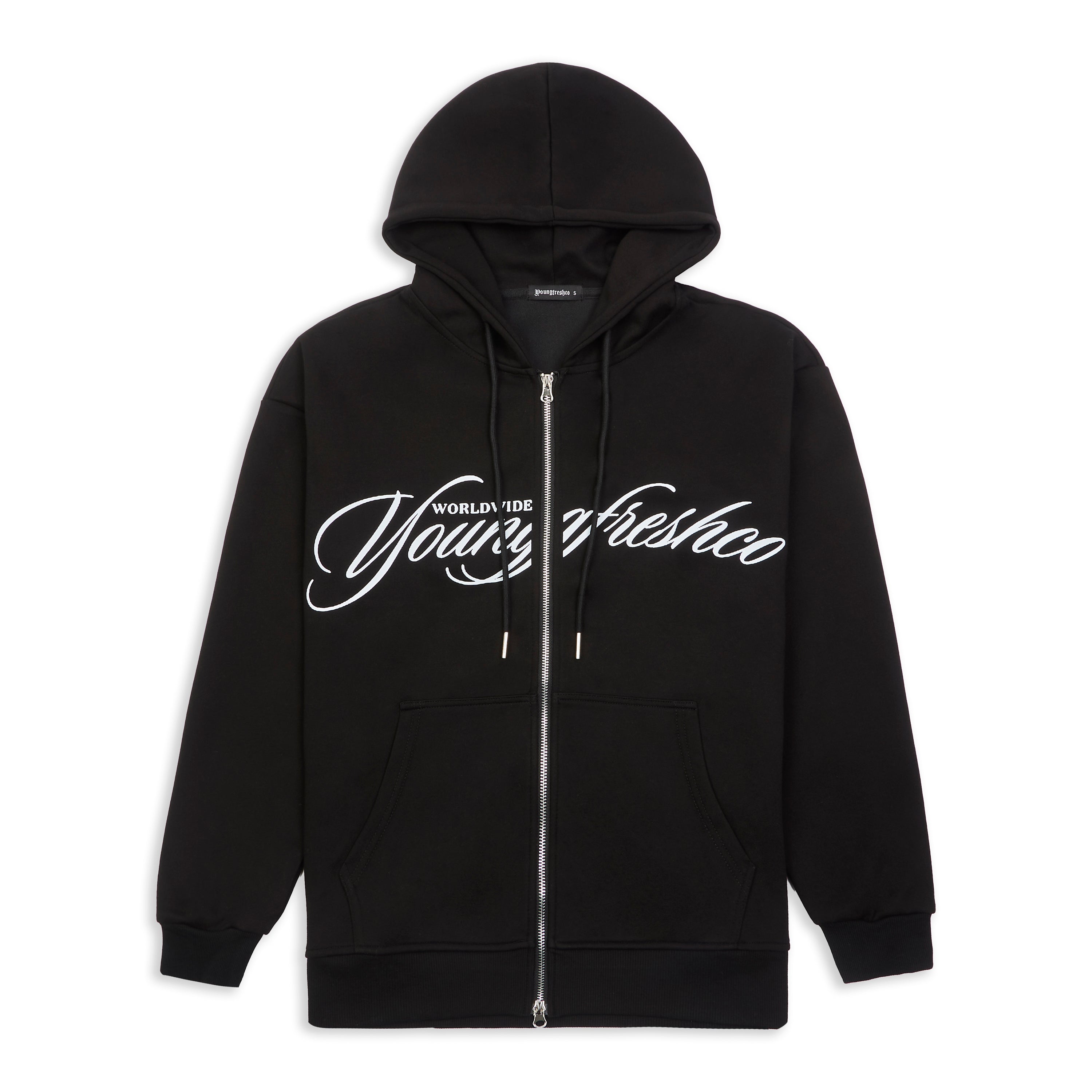 BLACK SIGNATURE LUXE ZIPPED HOODIE