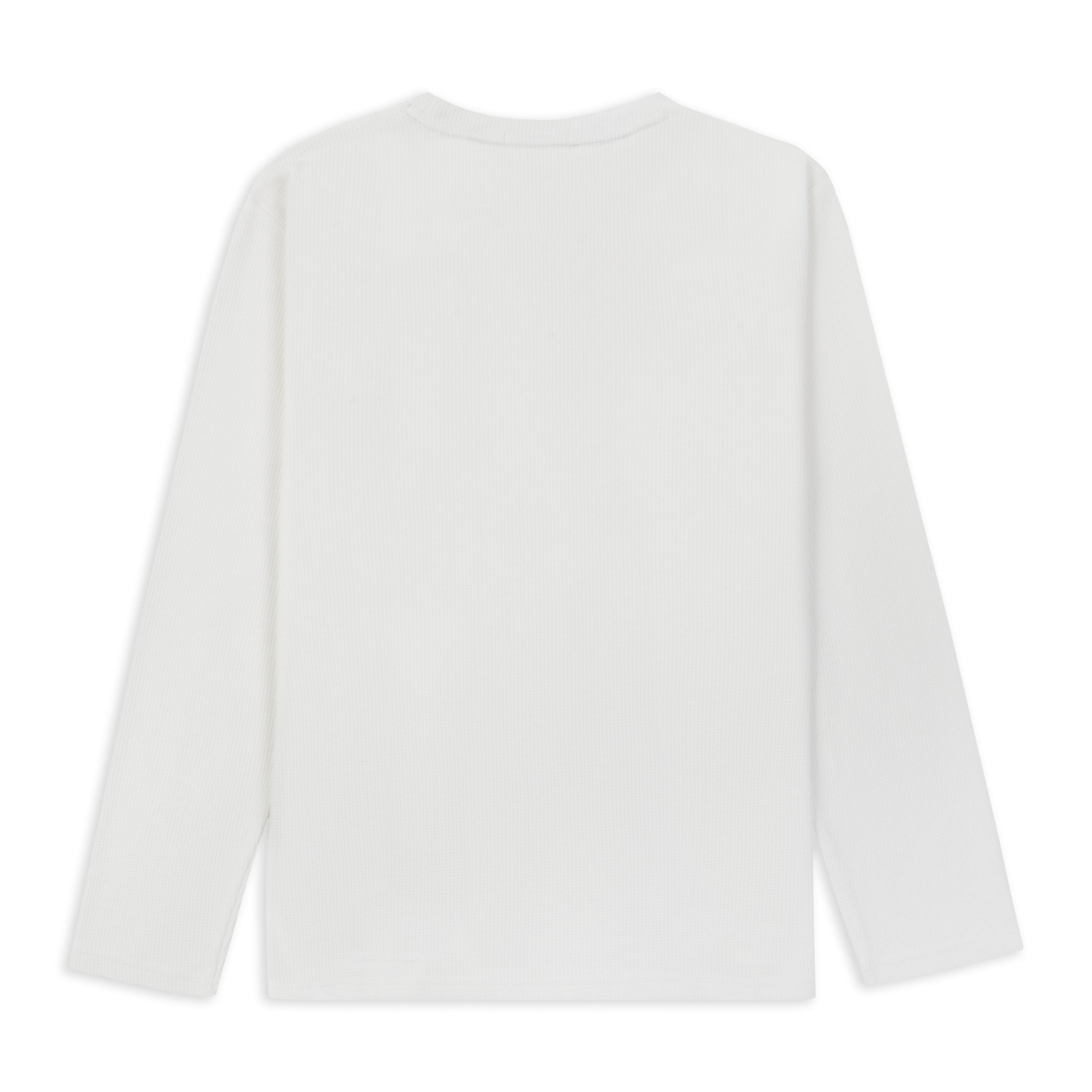 White basic waffle knit long sleeve t shirt