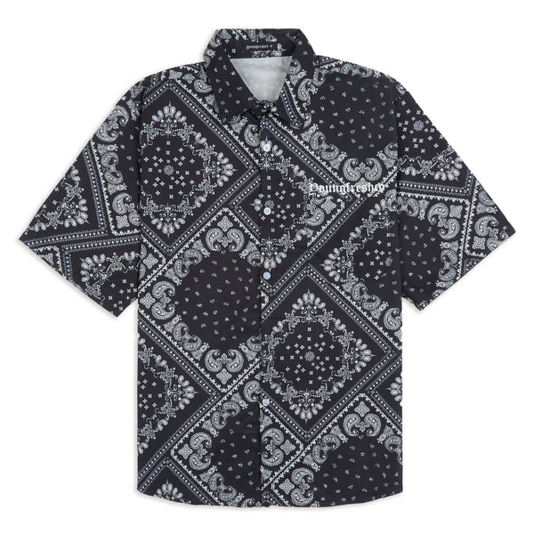 Black Paisley Print short sleeve shirt