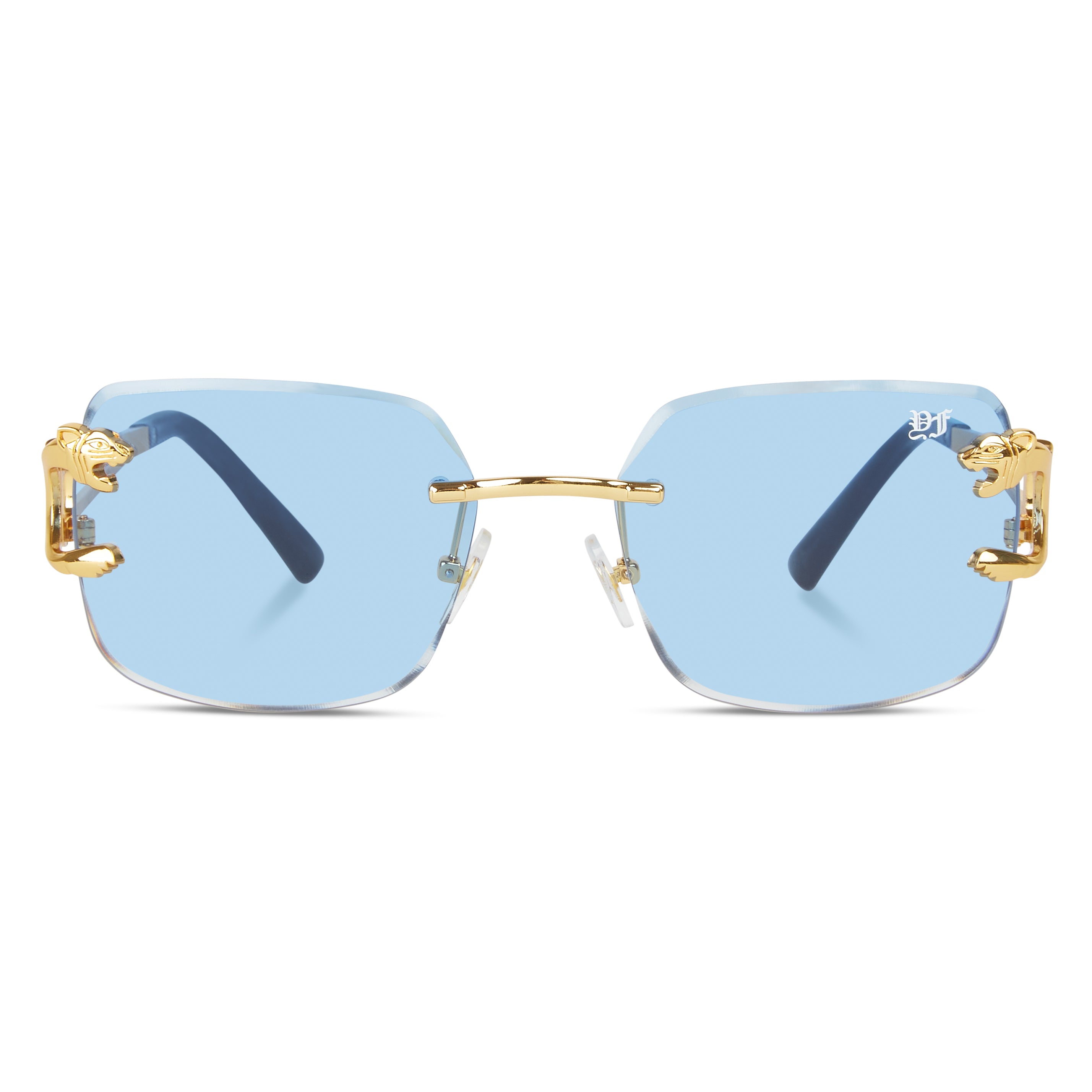 Square Gold frame sunglasses blue lense