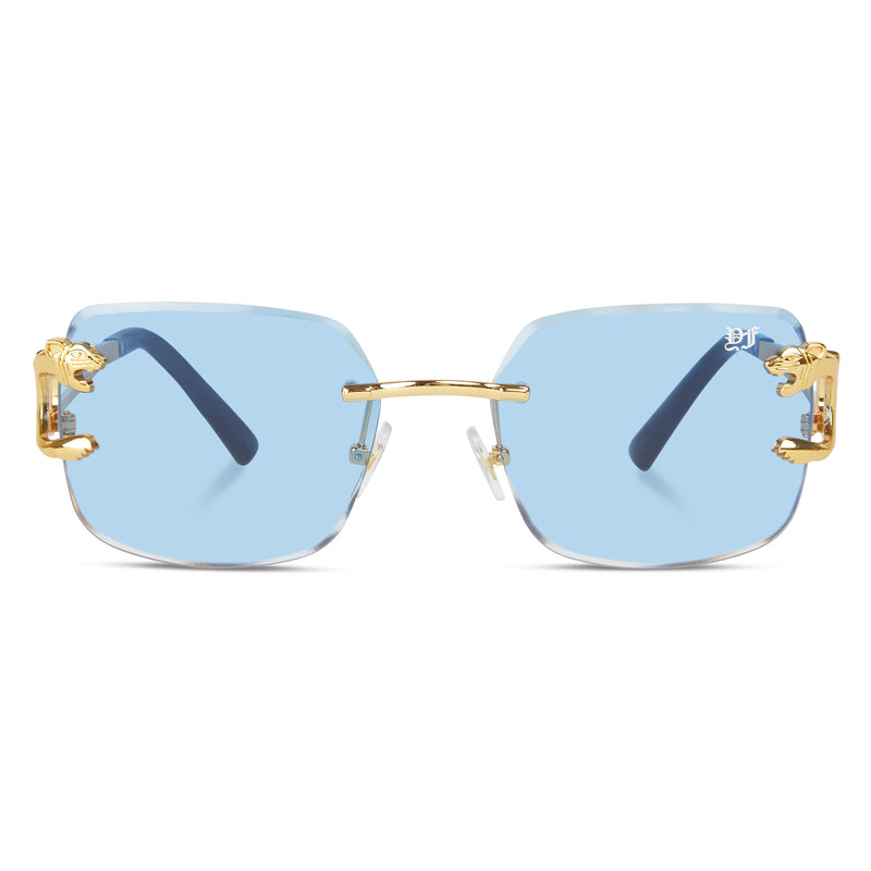 Square Gold frame sunglasses blue lense