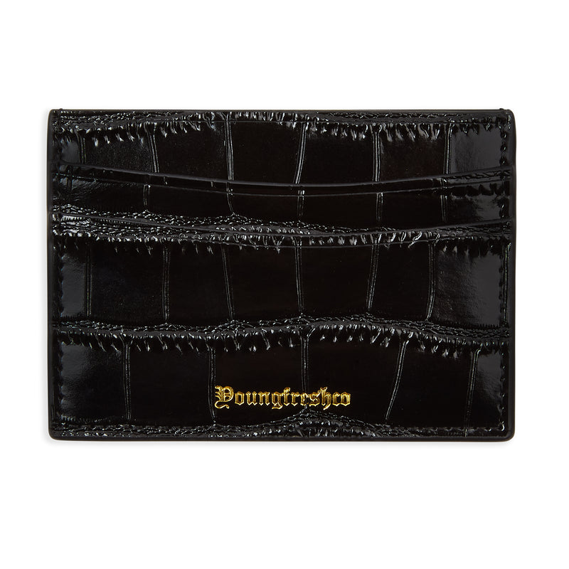 Onyx Black Croc Leather Card Holder
