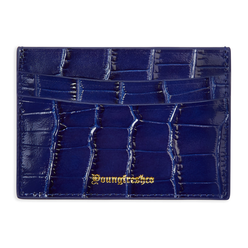 Royal Blue Croc Leather Card Holder