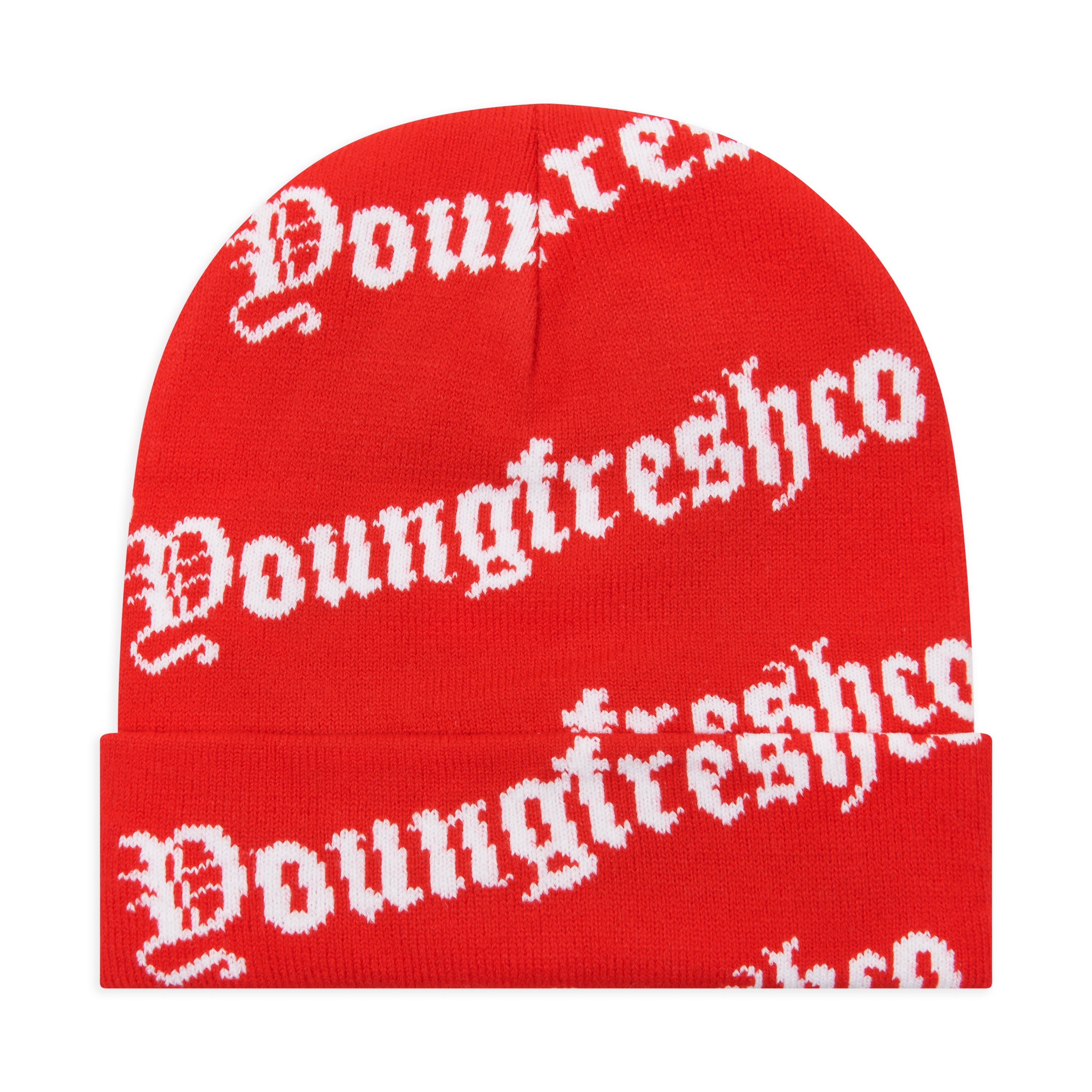Red all over print logo beanie