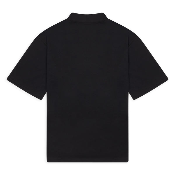 Extended Collar Black Graphic Logo T-Shirt